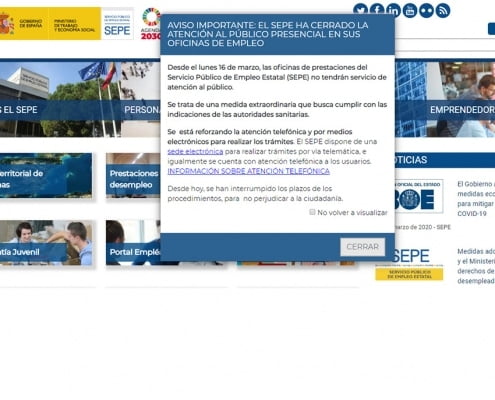 El Servicio Público de Empleo Estatal (SEPE) cierra la atención al público presencial en sus Oficinas de Empleo